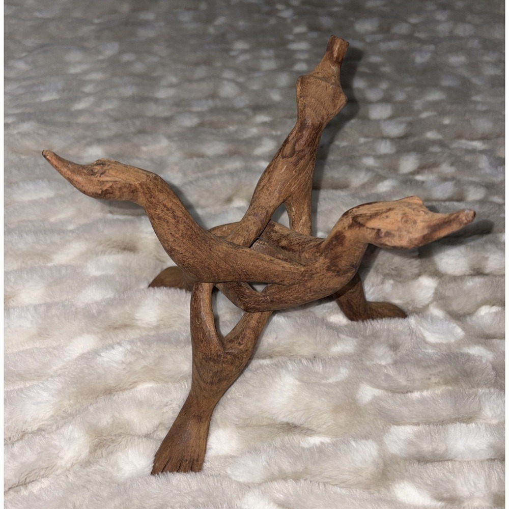 Vintage‎ Hand Carved Cobra Tripod Wooden Folding Bowl Stand